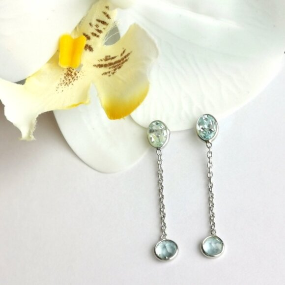 NWT Sterling Silver 925 blue topaz dangle earrings - Picture 3 of 7